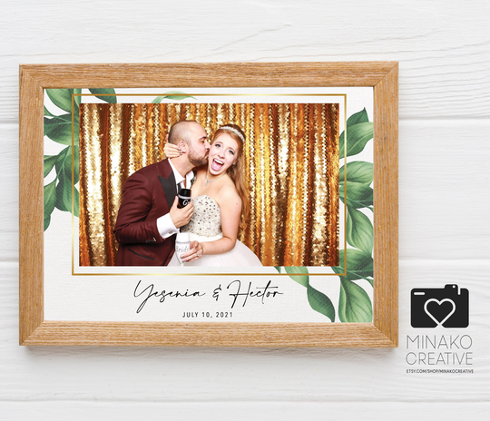 Custom Made Tropical Floral Wedding Island Summer Spring Gold Palm Leaves Natural Hawaiian Photobooth Photo Booth Template