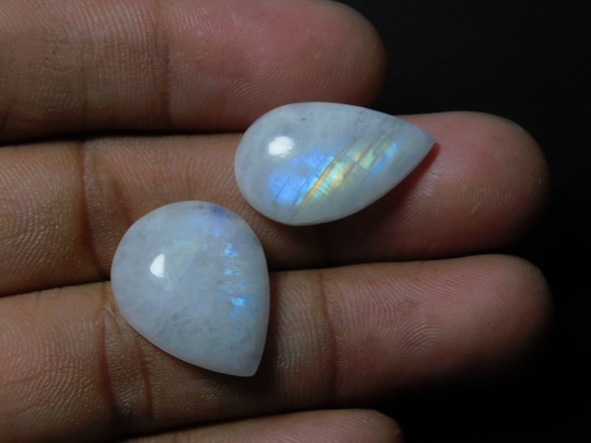 2 Piece Lot Aaa+ 100% Natural Blue Fire Moonstone Loose Cabochon Gemstone Handcraft Stone For Jewelry 30 Cts#2573