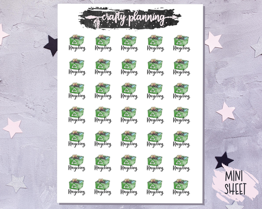 Recycling Stickers, Rubbish Bin Hand Drawn Cleaning Trash Planner Icon Day Stickers