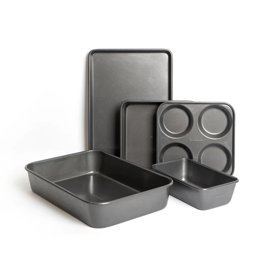 MasterClass 5 Piece Bakeware Set, Roasting Pan, 2 Baking Trays, Loaf Tin and Yorkshire Pudding Pan