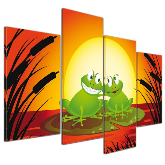 Frog in Love Cartoon 4-Piece Children's Graphic Art on Canvas Set