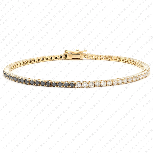 Real 50/50 2mm Black & White Diamonds Tennis Bracelet, Solid 14K Gold, Delicate Bridal Thin Diamond Bracelet For Women