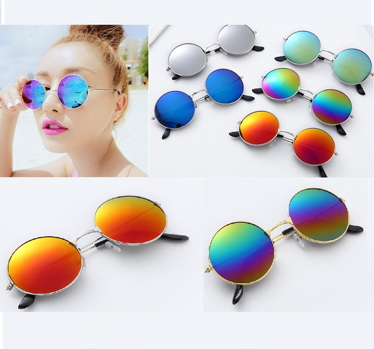 Womens Sunglasses Round Frame, John Lennon Style, Stylish, Sunglass Blue, Green Mirrored Lens, Mens