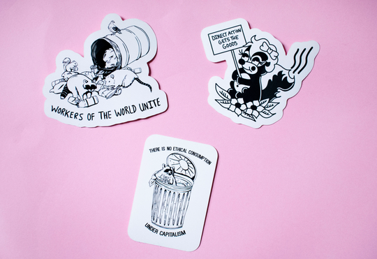 Pack Of 3 Pro-Worker Stickers - Illustrated Water-Resistant Check Description For Sizes Pro Union, Anti-Capitalist Sticker