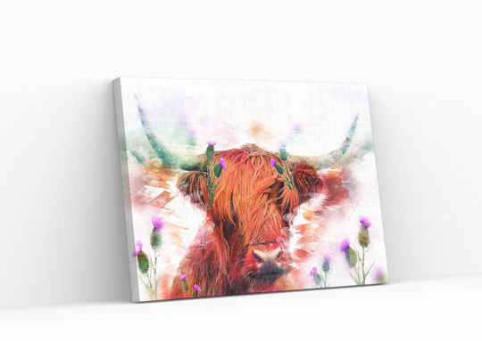 Scottish Highland Cow Thistle Wall Art Cattle Canvas Print Animal