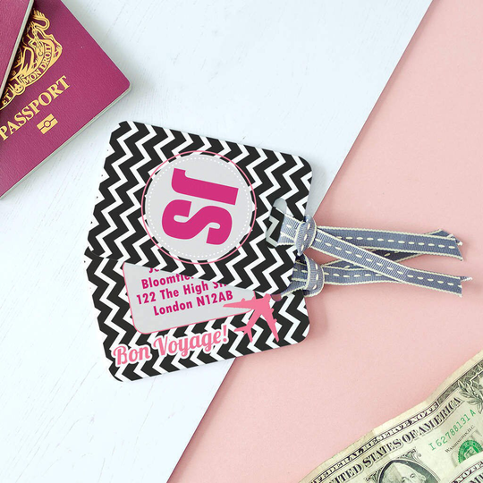 Monogram Luggage Tag - Personalised Chevron With Initials Gift For Couples