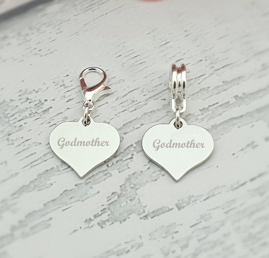 Personalised Engraved Godmother Charm With A Lobster Clasp Or European Bail To Fit Bracelets