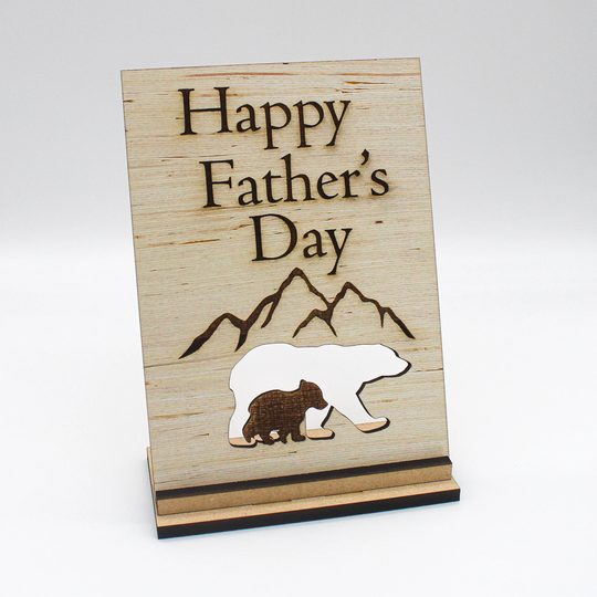 Fathers Day Wooden Card - Papa Bear Card For Dad/Comes With Stand Custom Gifts /Free Shipping