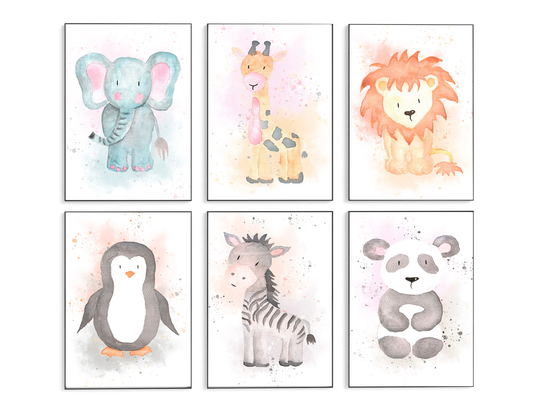 Nursery Wall Prints | Animal Safari Animals Home Decor Children's Bedroom Splash Art