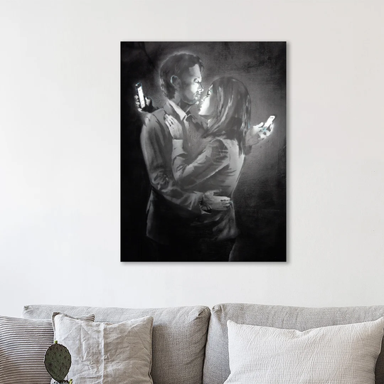 Mobile Lovers by Banksy - Wrapped Canvas Graphic Art Print