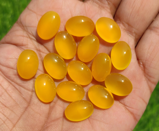Mango Chalcedony Oval Shape Flatback Cabochons, 6x4 Mm To 20x30 in Calibrated Size Available, Bezel Setting Cabs, Loose Stone