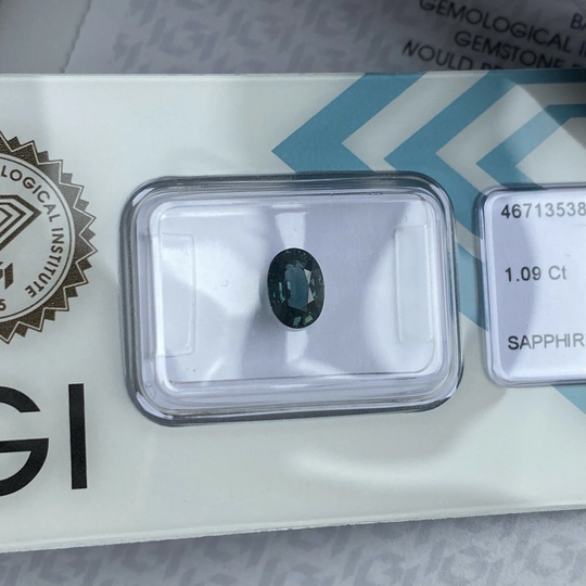 Australian 1.09Ct Untreated Deep Green Blue Teal Sapphire Oval Cut Igi Certified