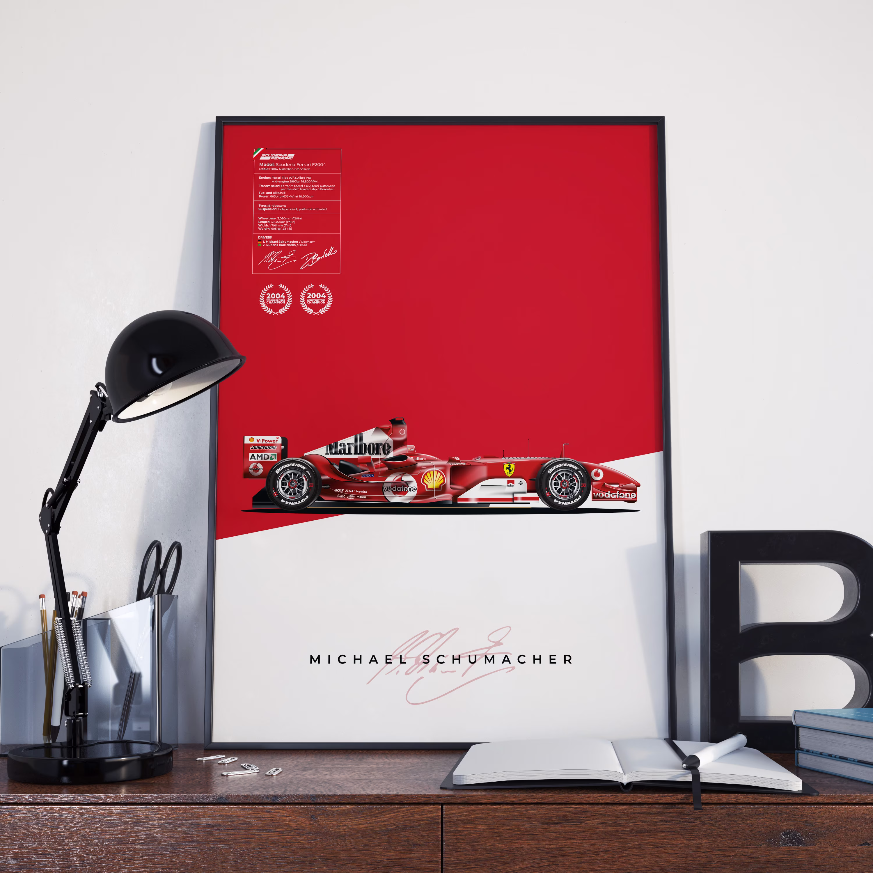 Michael Schumacher F2004 F1 Poster | Ferrari Formula 1 Car Hand Drawn