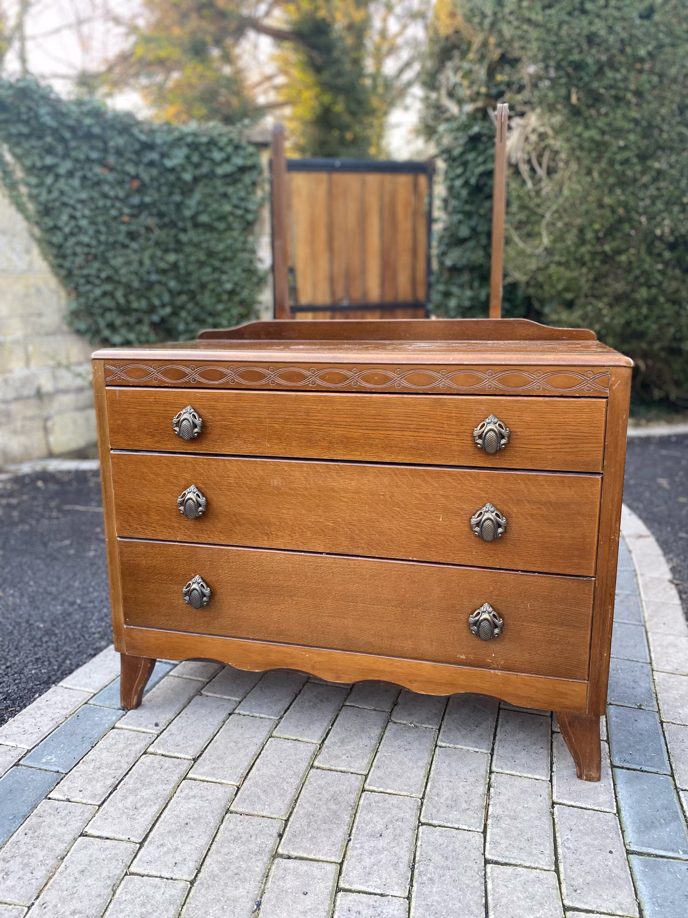 Sold Mcm Harris Lebus Vintage Art Deco Three Drawer Chest Of Drawers Hand Painted Dixie Belle Fusion