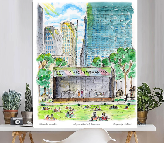 Performance , Print Unique Watercolor , New York, Unique Artwork, Cloud Print, Decor, By Awarded Artist Melixah
