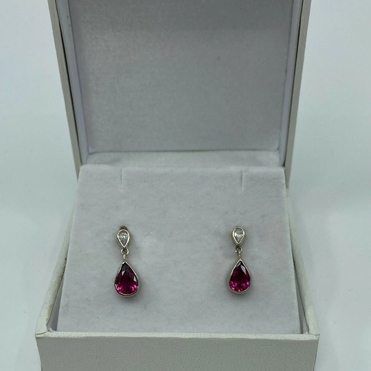 Handmade 1.20Ct Pink Rubellite Tourmaline & Diamond 18K White Gold Earring Studs