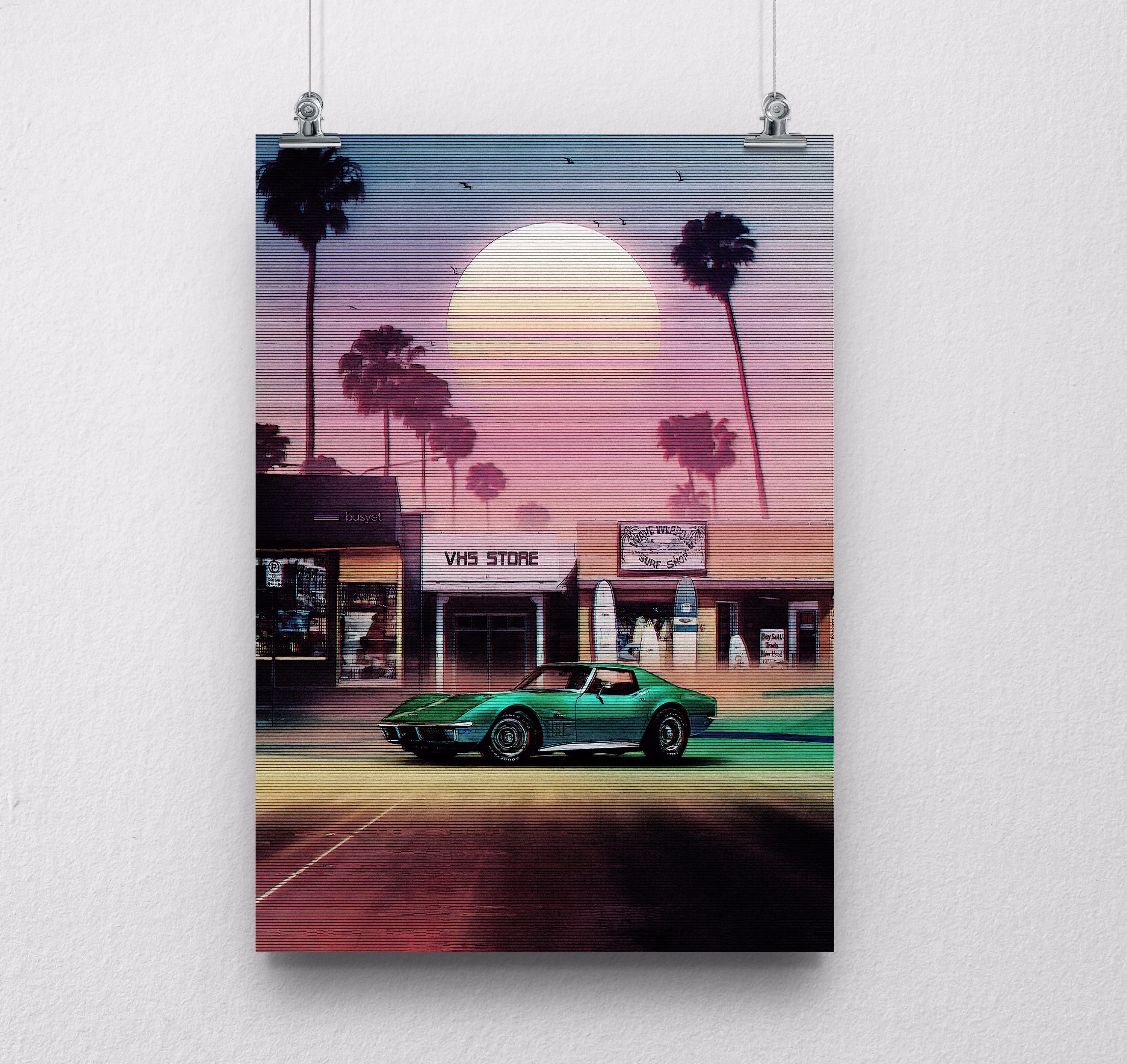 Synthwave Muscle Car Poster, Canvas Print, Sports Art Kids Decor, Man Cave Gift, Wall Wrap, Cars