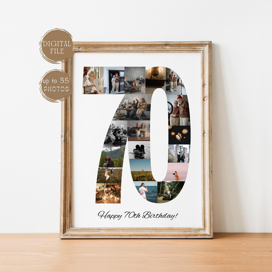 Digital Custom 70Th Birthday | Anniversary Gift For Grandma & Grandpa Grandparents Gift Photo Collage Collage, 70 Years