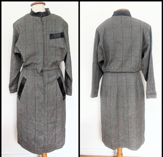 80S Long Sleeve Plaid Dress