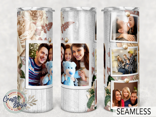 Ivory Gold Rose, Floral Tumbler, Photo, Wood Grain, Png Sublimation Collage 20Oz Skinny Tapered, Straight Full Wrap