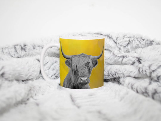 Brightly Coloured Highland Cow Tea Coffee Ceramic Mug, Scottish Cows, Gift