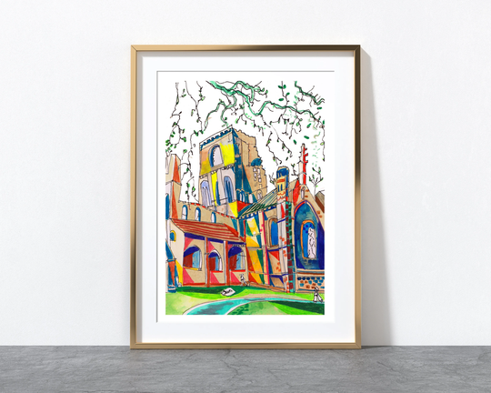 Leeds England, Kirkstall Abbey, Yorkshire, Art Print, Poster, Abbey Painting, A3, A4