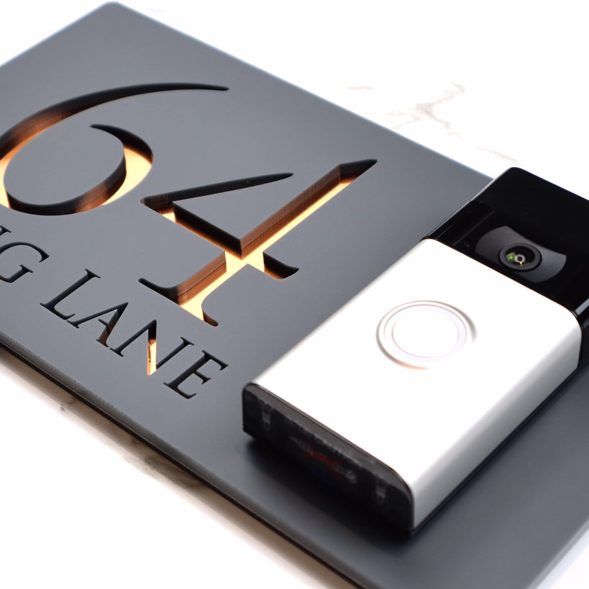 K Smart Sign | Bellissima Db Ring Nest Video Wifi Bell Mounting Plate Laser 3D Matt Dark Gray & Copper Mirror Door Number House Plaques