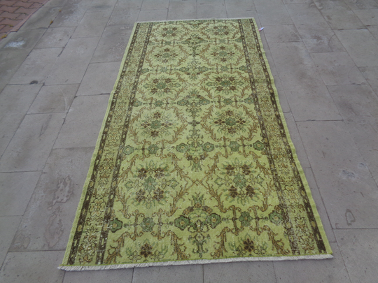 Dining Room Rug, Vintage Turkish Low Pile Carpet, Bedside Rug 7' 6'x3' 8''wool Office Rug, Hand Made Overdyed Living Rug, Kitchen 2617