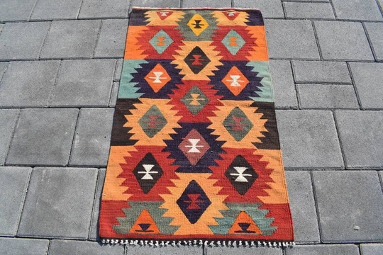 2x4 Area Rug Kilim, Turkey Kilim, 2x4 Vintage Kilim Rug, 2x4 Turkish Rug, Doormat Small Kilim, Bohemian Kilim, 2'4x4'1 Ft, 727-K