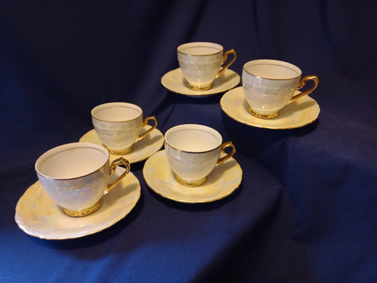 Vintage Demitasse, Gebruder Benedikt, Czech Porcelain, Art Deco Coffee Cups & Saucers, Pearl Lustre Cups, Espresso