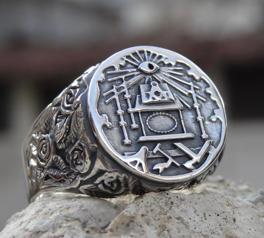 Masonic Ring Lodge Accent Sterling Silver 925/Handmade - All Sizes