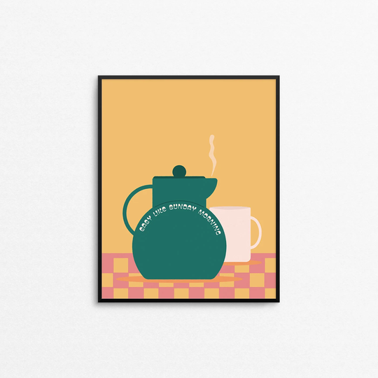 Sunday Morning Art Print - Retro Inspired Checkered Print, Tea & Coffee Lovers Art, Lionel Richie Song Lyrics 8x10 Kitchen Print