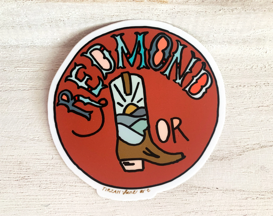Redmond Oregon Sticker Matte Western Cowboy Boot Sticker, 3x3 Inch State