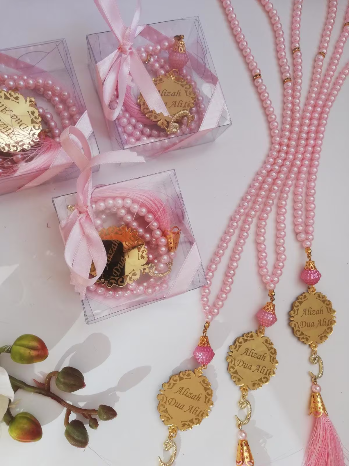 Personalized Pearl Prayer Beads Tasbeeh Masbaha Favor | Wedding Eid Baby Shower Graduation Ameen