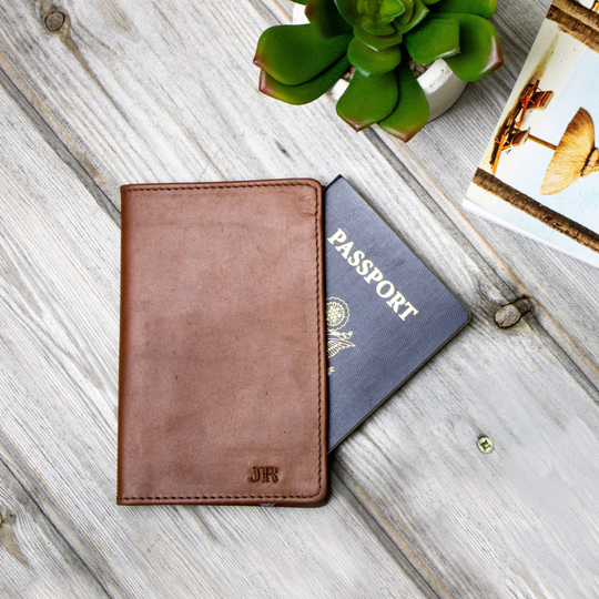 Personalized Brown Full Grain Leather Passport Cover/Holder Travel Accessory | Wedding Gift Handmade By Mahi
