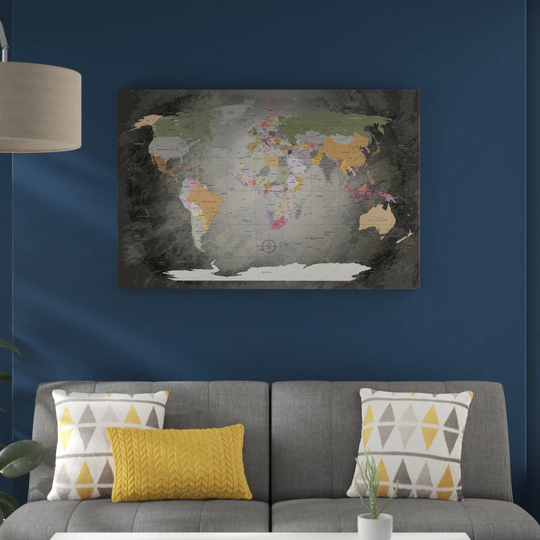 World Map German - Graphic Art Print on Canvas