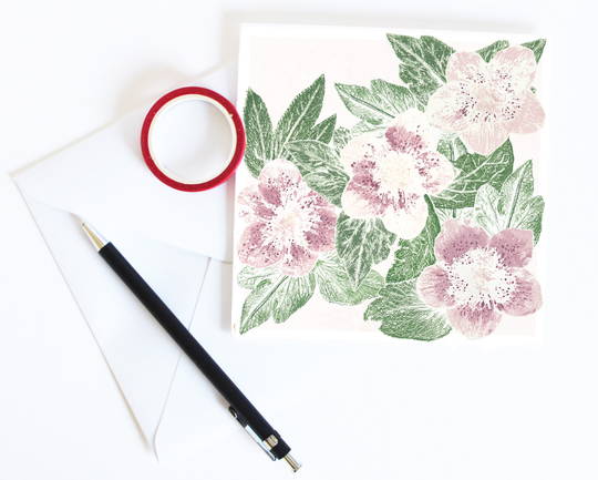 Hellebore Flowers Greetings Card | Art Christmas Rose Floral Botanical Winter Solstice Yule Thanksgiving