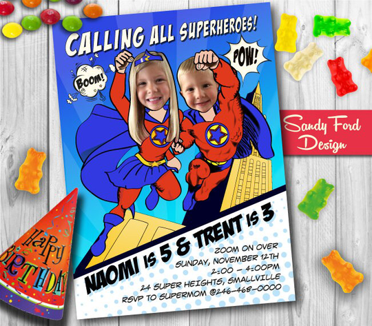Superhero Birthday Party Invitation For Boy & Girl - Personalized With Your Photo Digital File