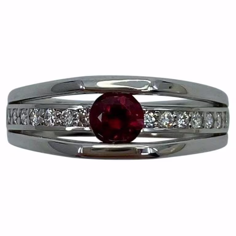 Gia Certified Untreated Fine Vivid Red Ruby & Diamond Platinum Modern Style Ring