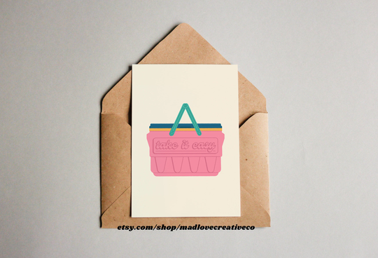Take It Easy Greeting Card - Quirky Summer Themed Greeting Card, Cute A2 Card For Beach Lovers, Retro Cooler Any Occasion