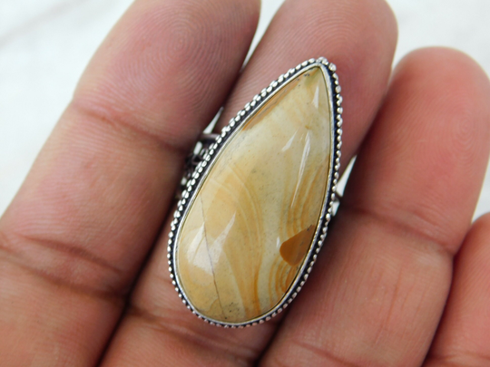 Sterling Silver Natural Picture Jasper Ring, Statement Ring, Handmade Brown Stone Fine Vintage, Nj171