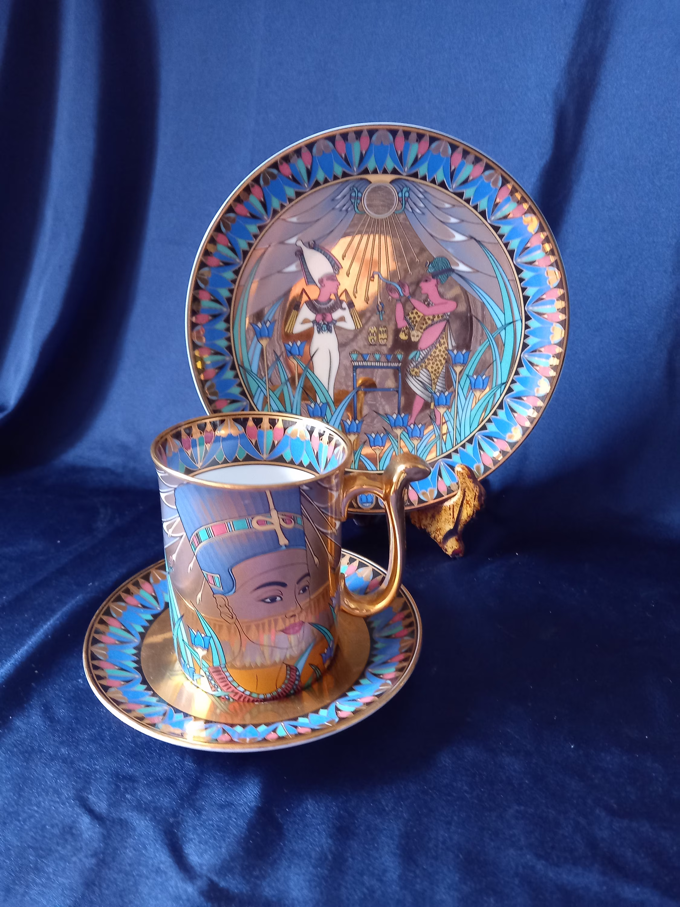 Legends Of The Nile, Compton & Woodhouse, Royal Worcester, Egyptian Cup & Saucer, Ancient Egypt, Gold Decorative Plate