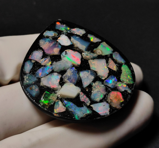 40x38x11 Mm Natural Ethiopian Opal Raw Stone, Welo Rough Gemstone, Opal Crystal Doublet, Opal Pear Shape Cabochon, Doublet Cab Stone