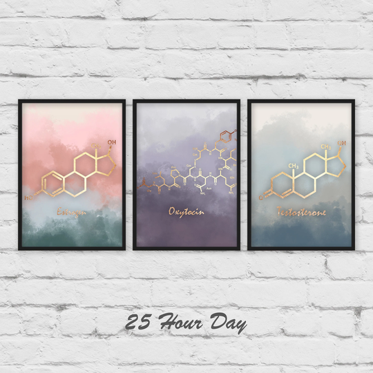 Set Of 3 Prints, Estrogen Molecule Poster, Testosterone Molecule Art, Oxytocin Chemistry Gift, Nursery Art