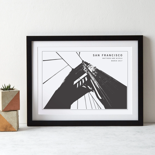 San Francisco Monochrome Art Print|Personalised Print|Golden Gate Bridge|California|Anniversary Gift