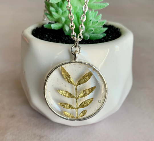Gold Leaf Necklace | Handmade Jewellery Jewelry 3D Silver Plated Gift For Her Anniversary Birthday Minimalist Modern