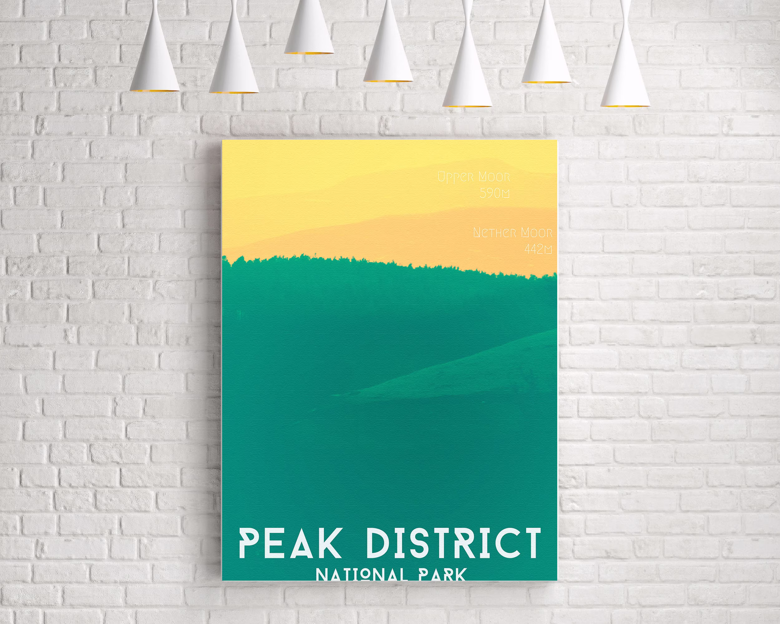 Peak District Poster Print - Rolling Hills, Kinder Scout Landscape Photo Original Art Green Yellow Colourful Vintage Home Decor, Wall