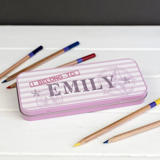Personalised Children's Pencil Case - Back To School Supplies Pink Tin Custom For Kids