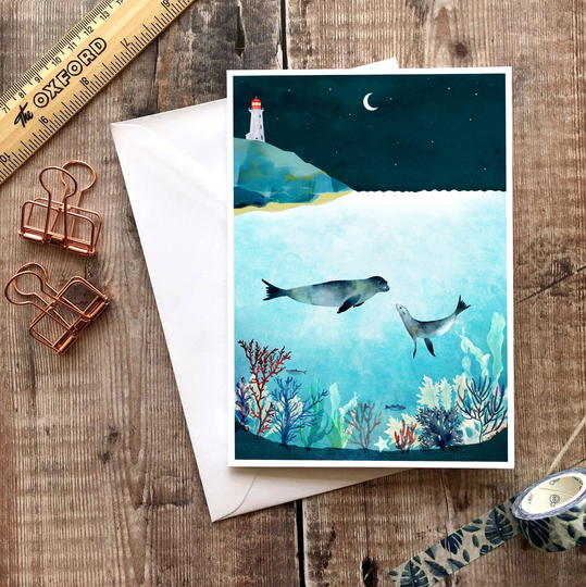 Seal Card, Ocean Mothers Day Kids Thank You Baby Cornwall Adventure Sea Life Beach