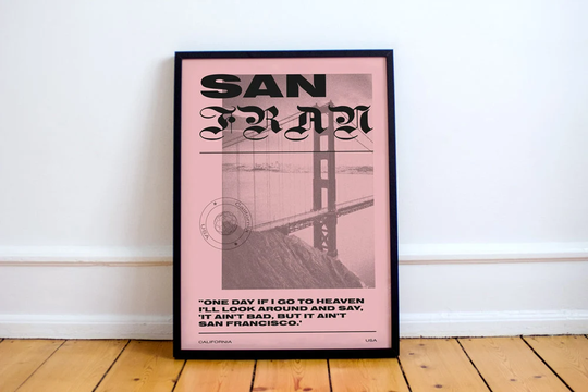 San Francisco Print Golden Gate Bridge Graphic Art, Vacation, America, Tourism, Design, Type, California, Herb Caen Quote, Illustration